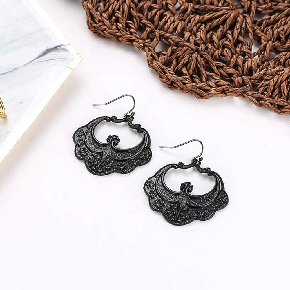 Any 2/$20! Matte Black Gothic Emblem Earrings - Picture 2 of 7